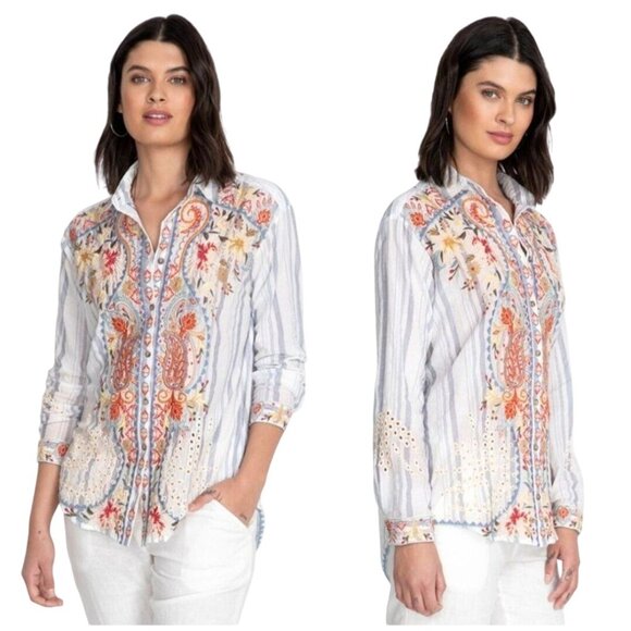 Johnny Was Oversized Tikal Fully Embroidered Button Down Shirt Size XS - Picture 1 of 14